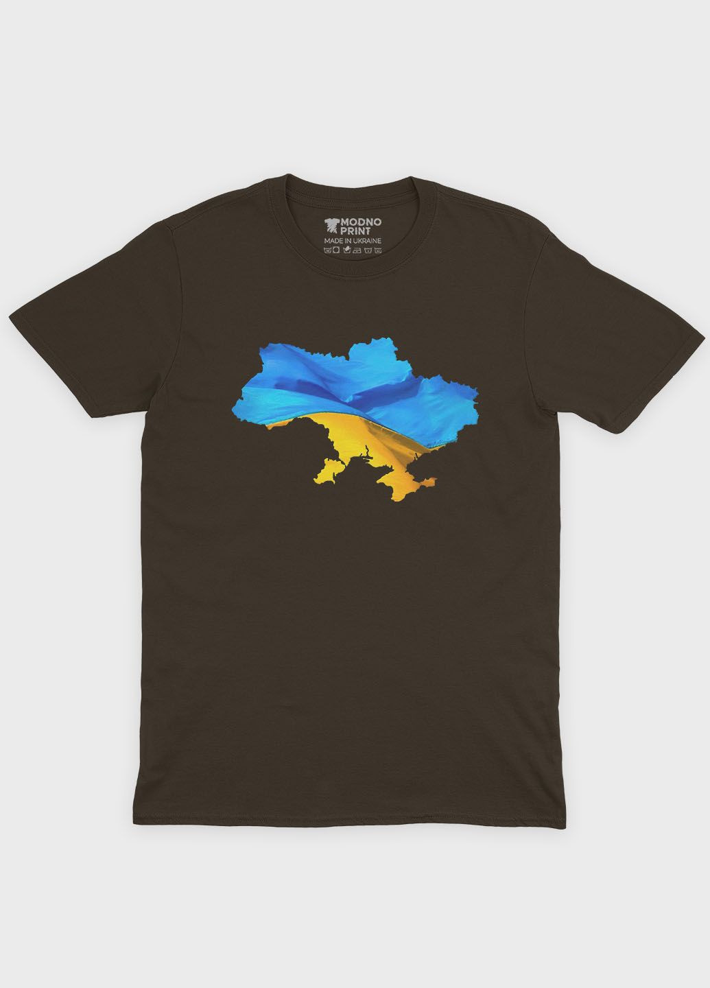 Коричневая мужская футболка с патриотическим принтом карта украины (ts001-1-dch-005-1-004) Modno