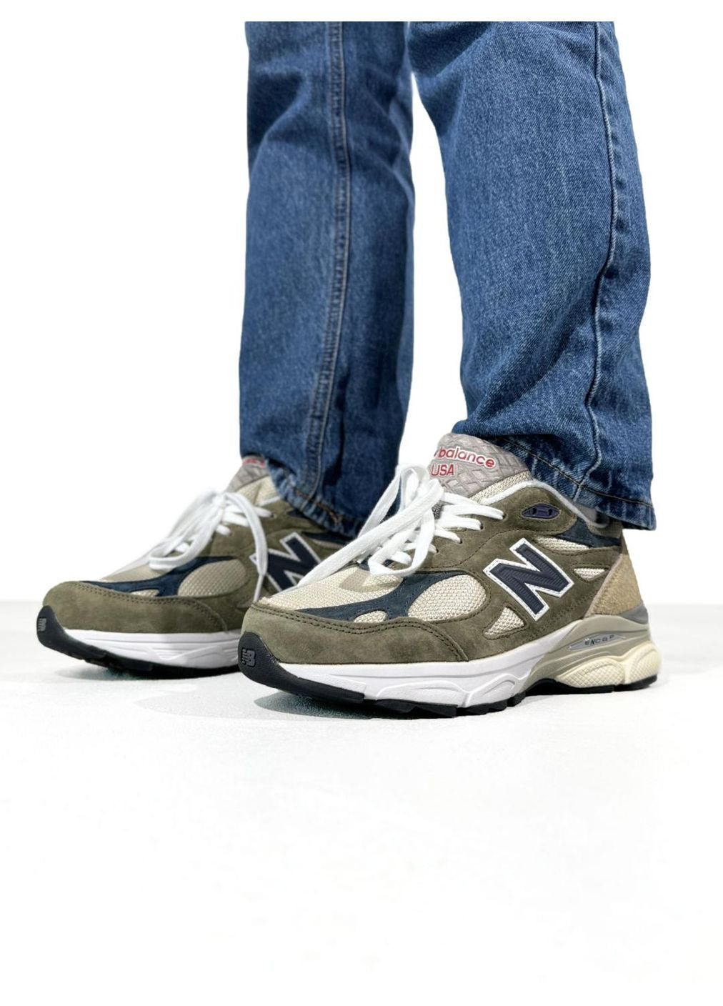 Бежеві Осінні кросівки чоловічі new balance 990 khaki blue beige нью беланс 990 No Brand