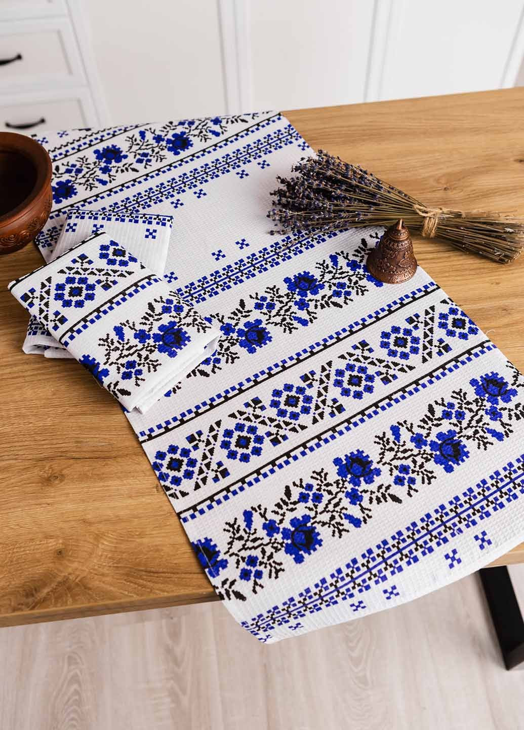 Homedec рушники вафельні "орнамент синій" 75х35 см (комплект 4шт) орнамент білий виробництво - Туреччина