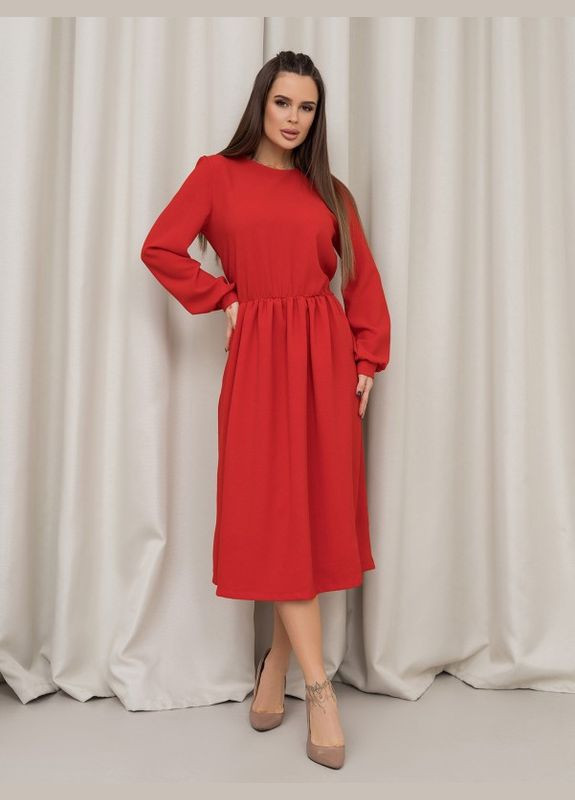 Красное повседневный красное классическое платье с длинными рукавами ISSA PLUS однотонное