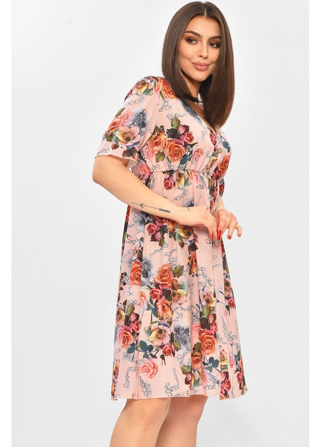 Рожева повсякденний сукня жіноча рожевого кольору з принтом з баскою Let's Shop однотонна