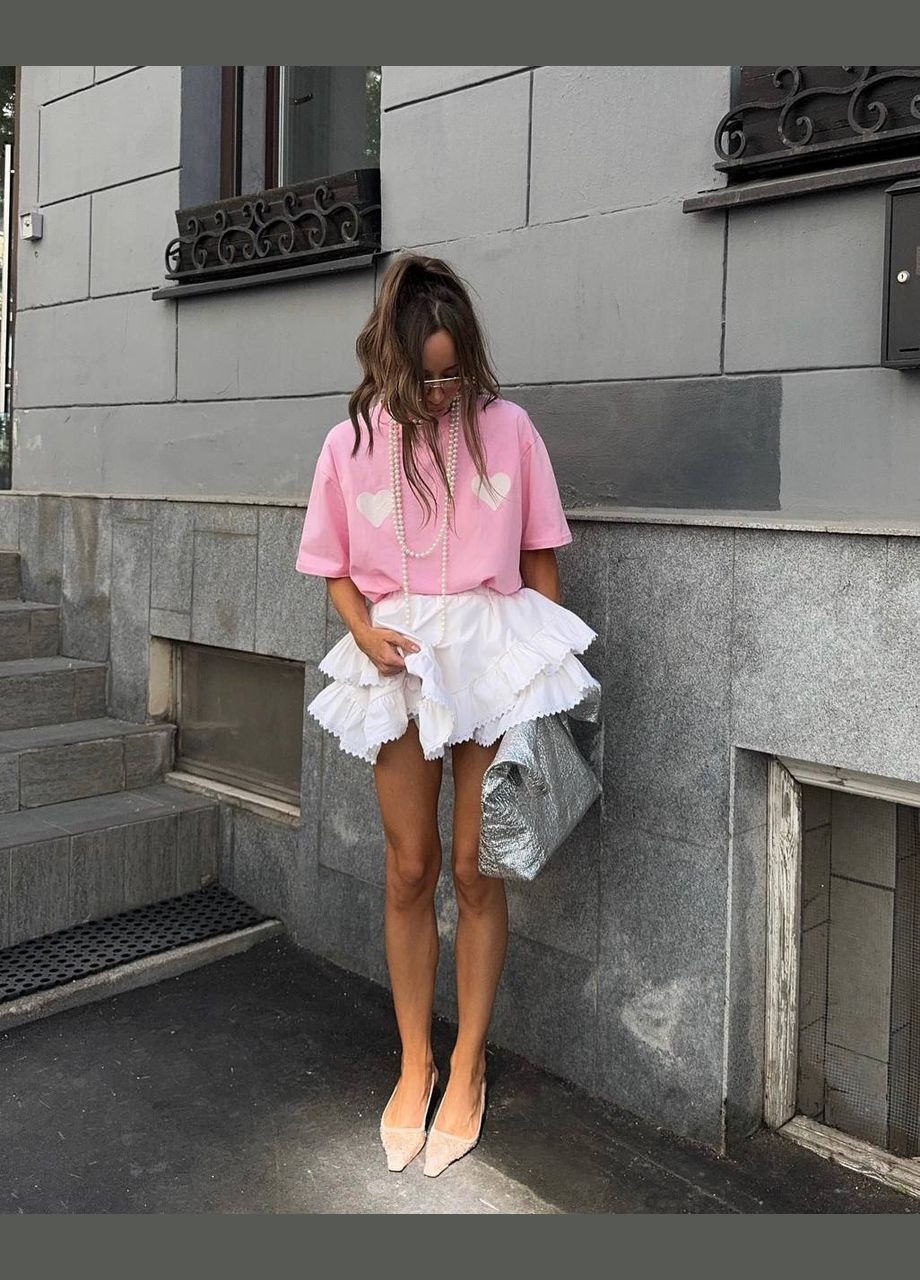 Молочная повседневная однотонная мини юбка с кружевом Adelante пышная