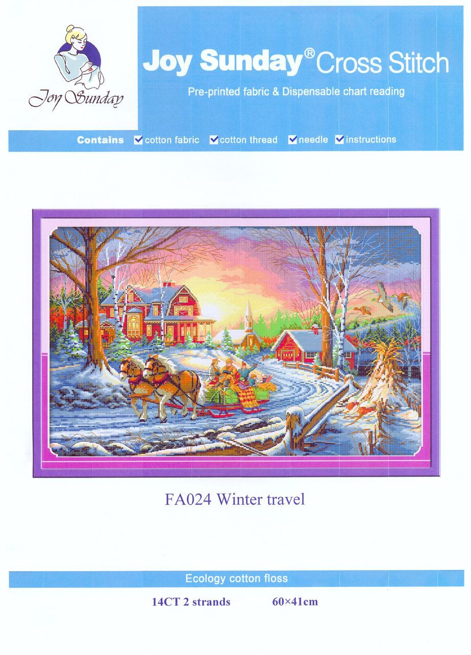 Набір для вишивання за нанесеною на канву схемою "Winter travel".AIDA 14CT printed, 60*41 см Joy Sunday (313613304)