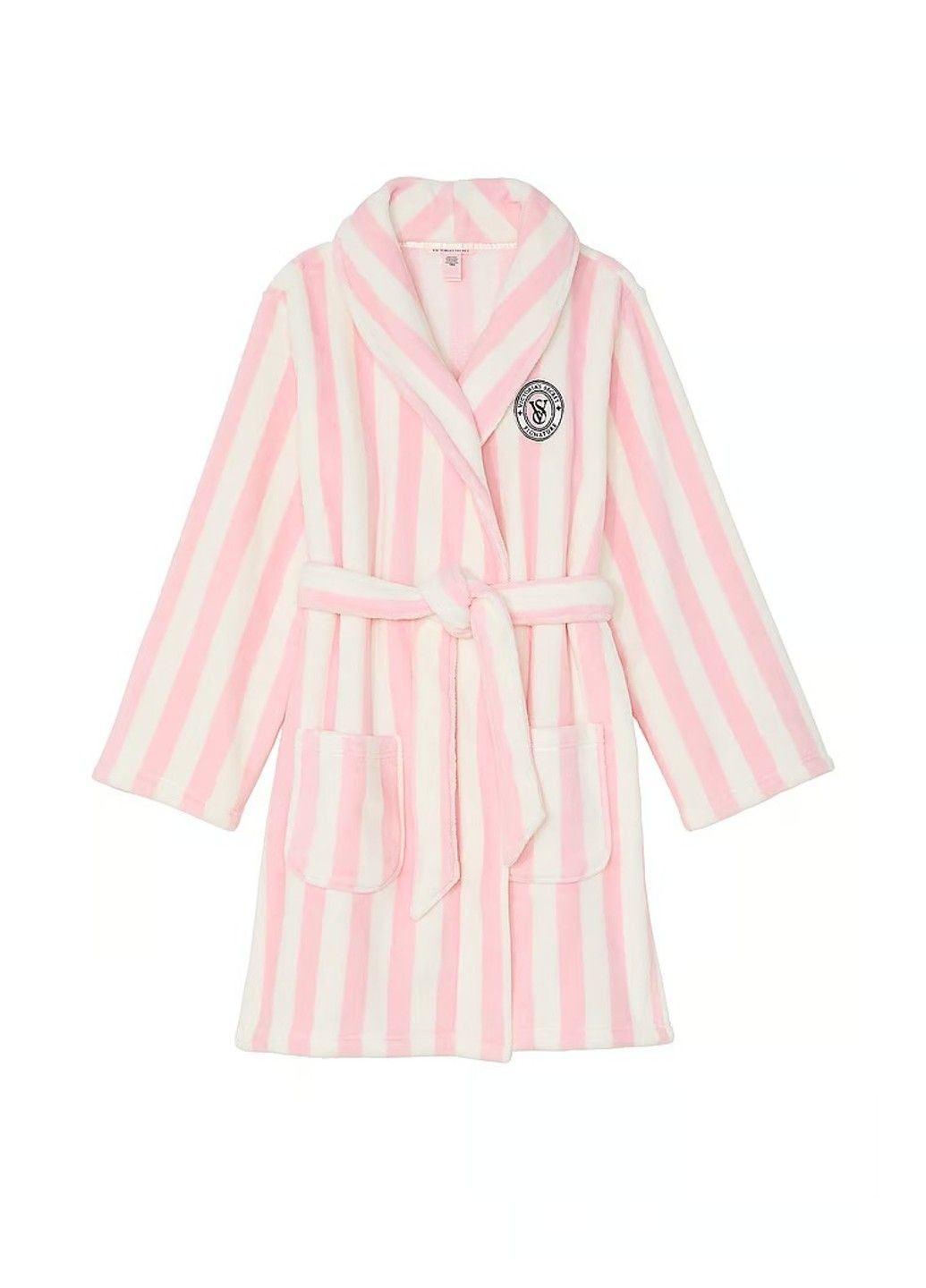 Набор Халат Short Cozy Robe Pink Stripes Logo + Косметичка Travel Toiletry Bag Victoria's Secret (332796290)