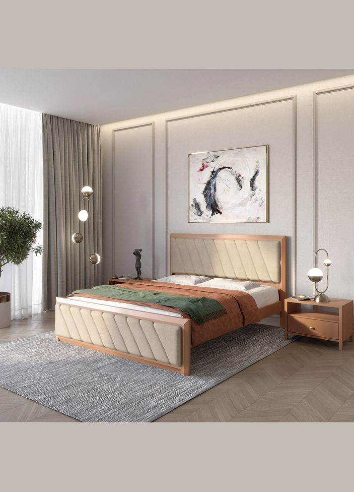 Односпальне дерев'яне ліжко Барселона Б6 (RAL8025)/Аляска 23 (Бежевий) 90х190 см (MBG-13334) Mebigrand (366083529)