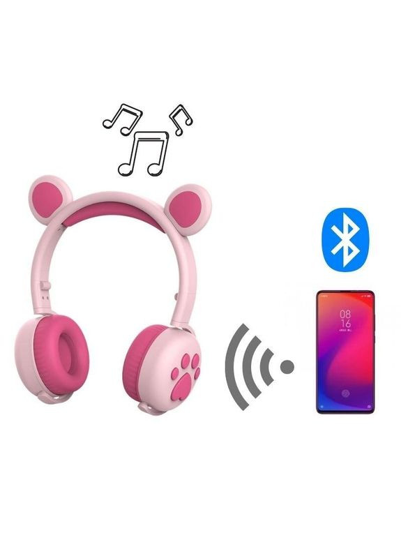 Безпровідні навушники з мікрофоном, медвежими вушками та LED підсвіткою подарункові (Розові) Atd (349824253)