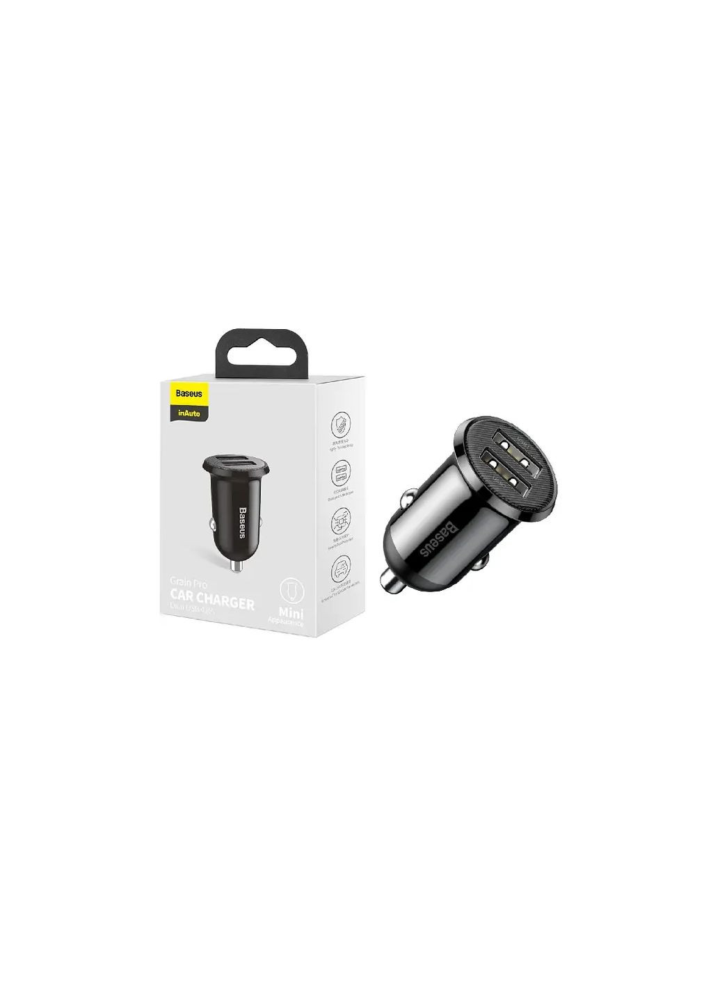 Зарядка в прикурювач Grain Pro Car Charge 2 USB 4.8A Чорний Baseus (360528319)