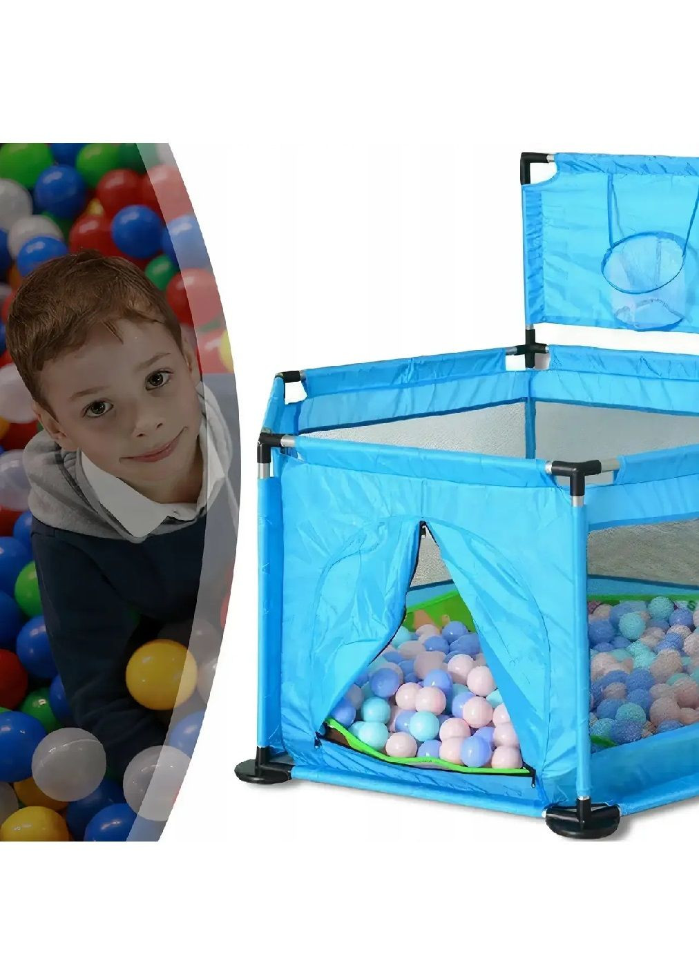 Манеж бассейн сухой игровое пространство с корзиной для детей малышей 120х110х65 см (476618-Prob) Голубой Unbranded (285738623)