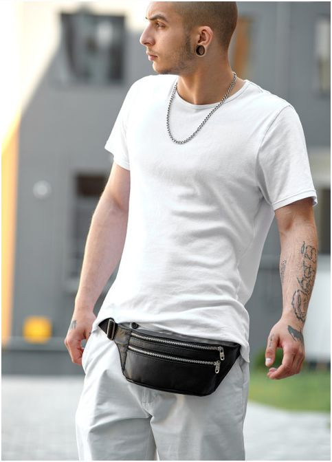 Мужская сумка на пояс бананка кожаная Tirso BTS черный (R-81333001m-VS) Sambag (302450286)