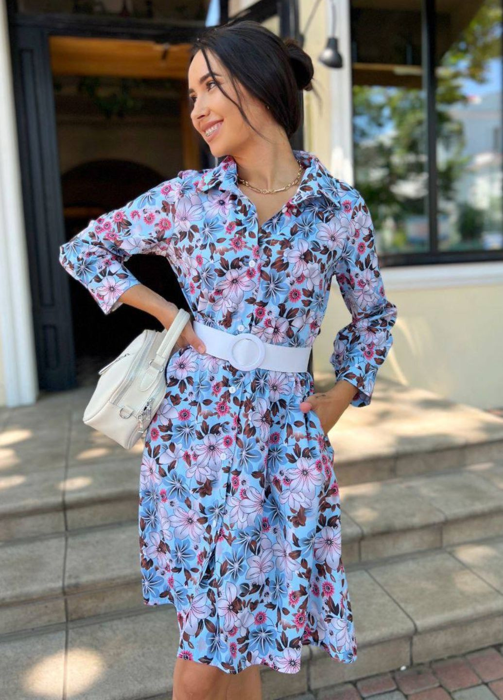 Блакитна повсякденний сукня-сорочка на гудзиках сукня-сорочка Allthings з квітковим принтом