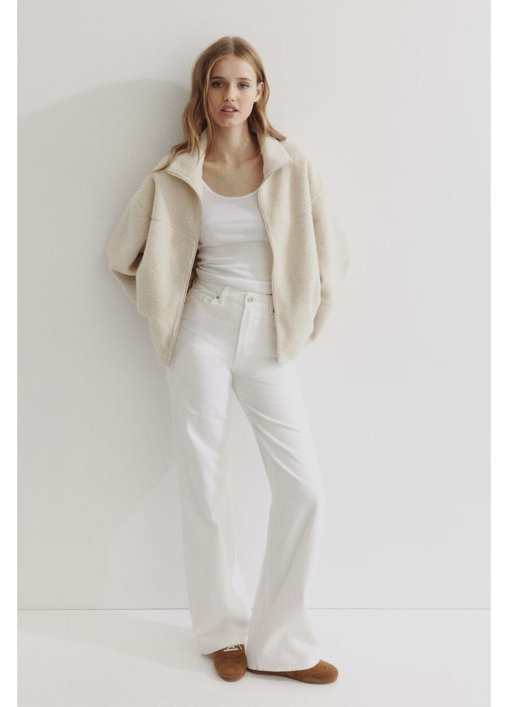 Світло-бежева демісезонна куртка без підкладки H&M Тедді