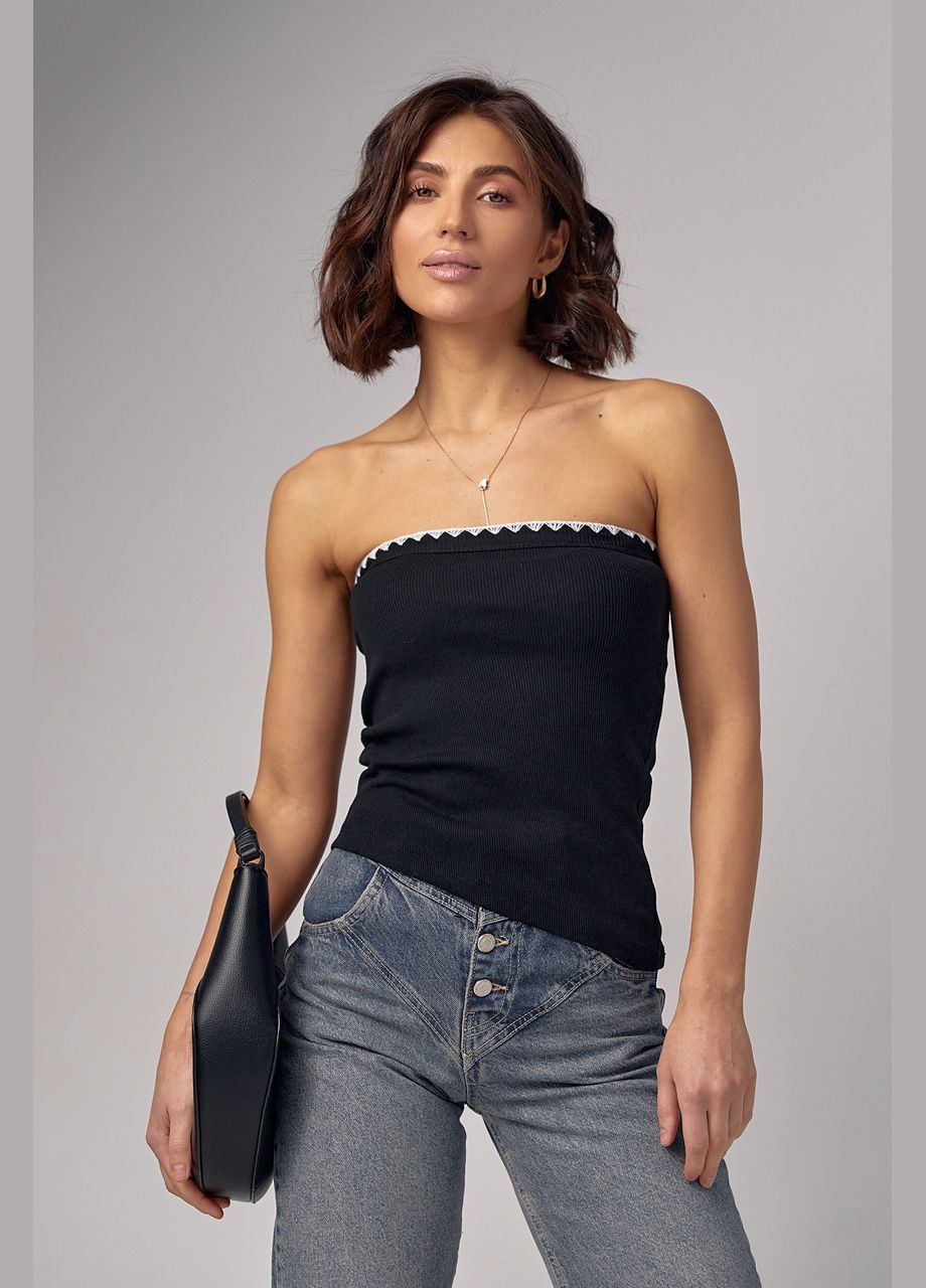 Жіночий топ без бретелів із асиметричним низом - чорний Lurex — 289060841