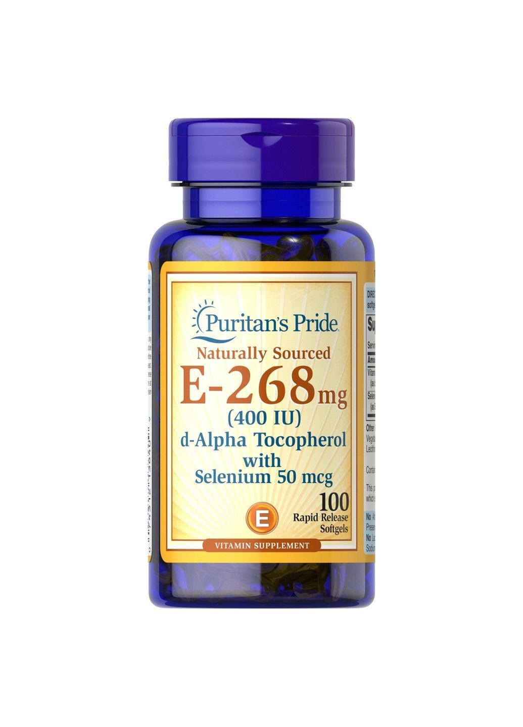 Витамин Е с Селеном Vitamin E 268мг – 400 IU – 100 софтгель Puritans Pride (293516659)