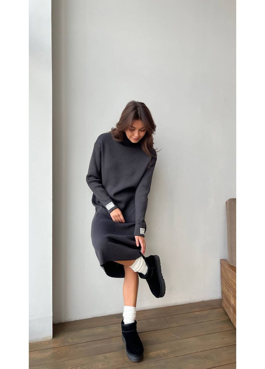 Черное платье рубчик на флисе меди с воротничком Україна