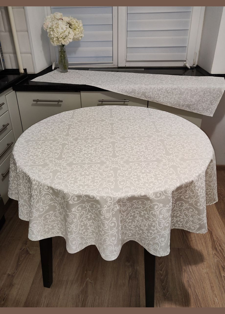 Тефлоновая скатерть на круглый стол с водоотталкивающей пропиткой "Классика бело-бежевая" 120 Maystat (340673123)