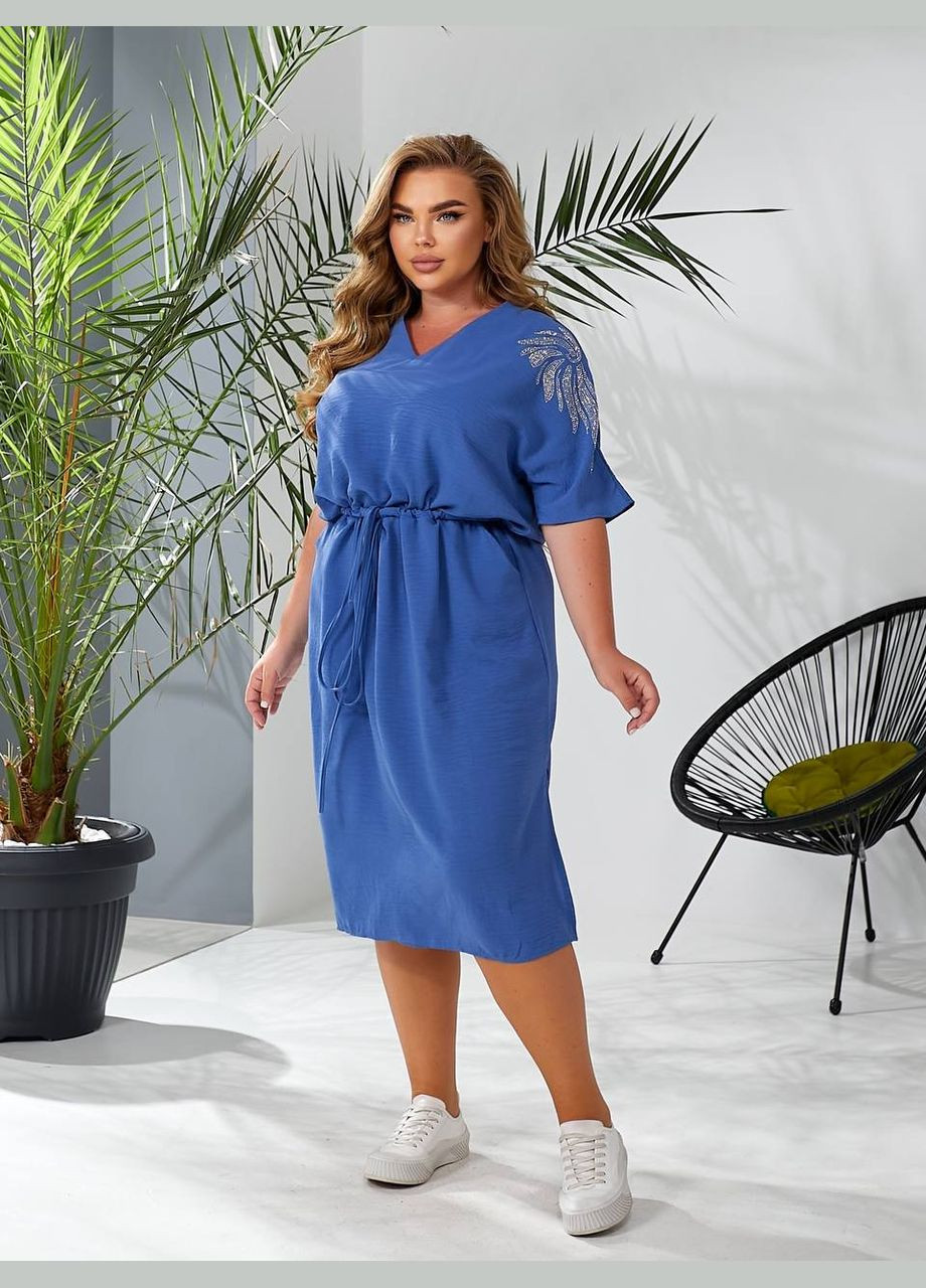 Синя повсякденний, кежуал жіноча сукня з куліскою Style Point однотонна