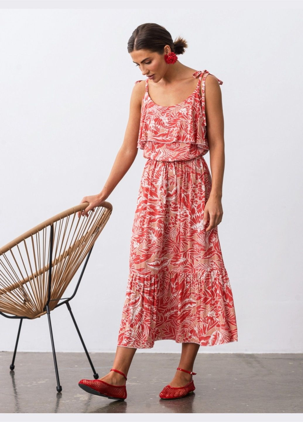 Летний женский сарафан-миди красного цвета с принтом Dressa