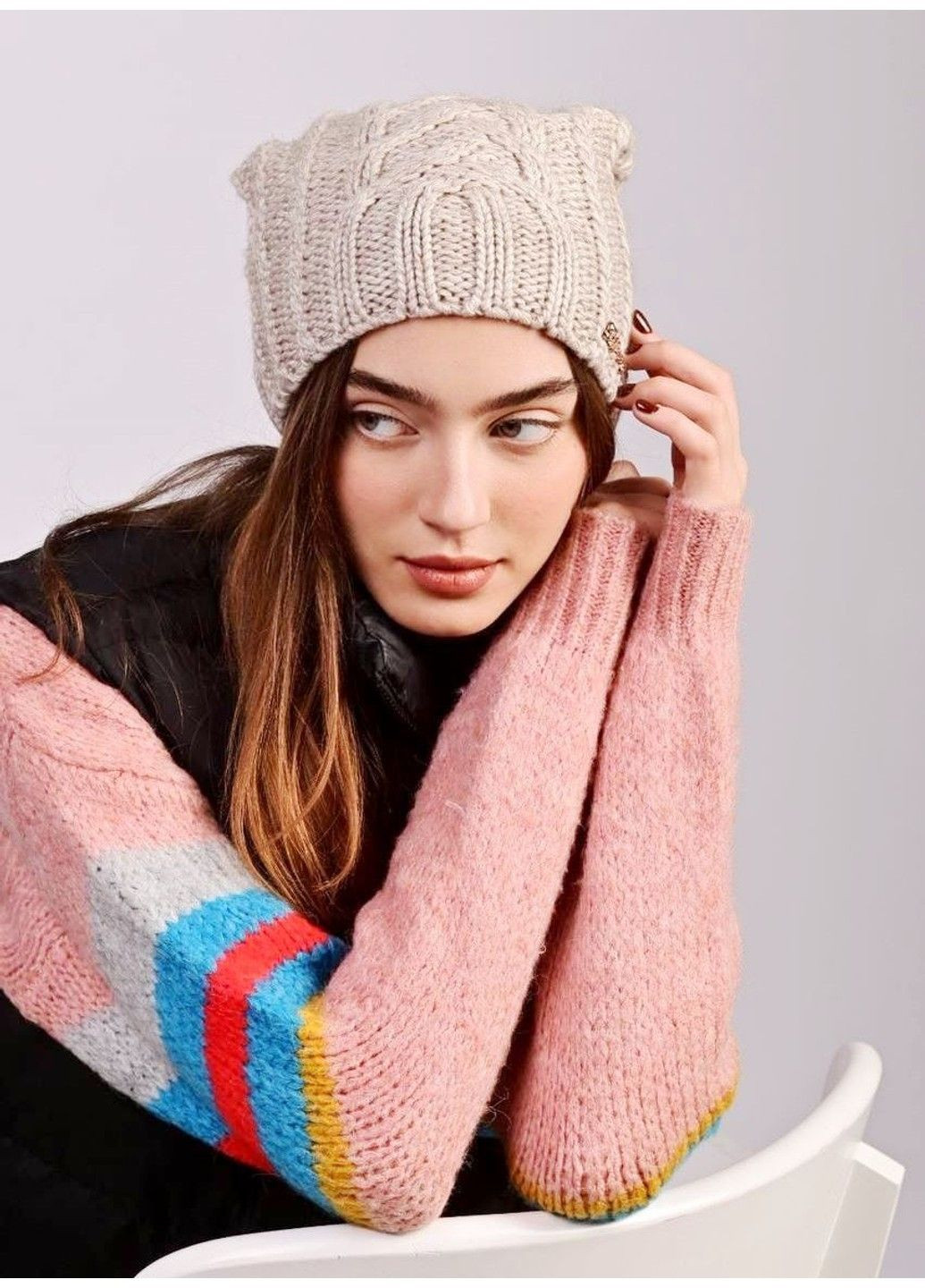 Шапка женская Fashion на флисе узор белая Fancy (365623600)