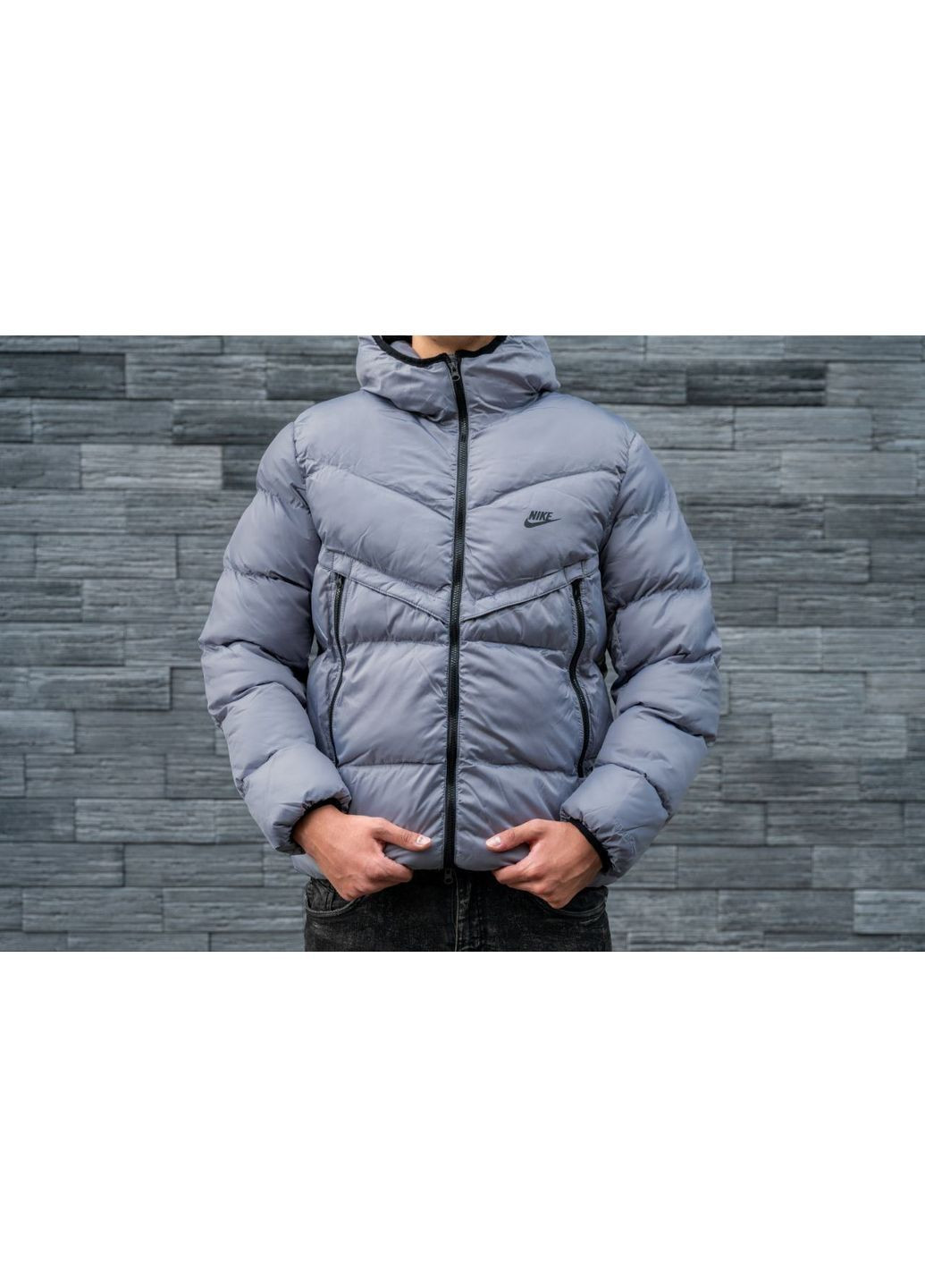 Серый Пуховик No Brand