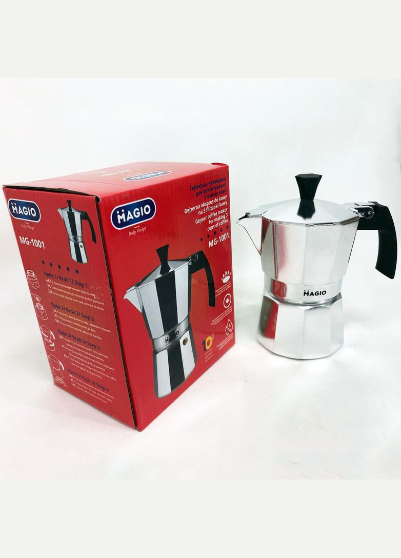 Кавник гейзерний MG-1001 150 мл, Кавоварка для дому, Кававарка гейзерна для DE-778 електричної плити Magio (349822278)