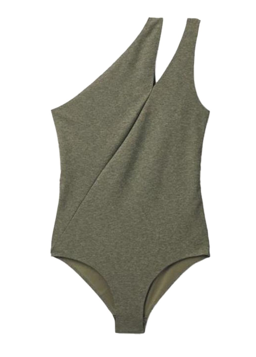 Оливковий літній жіночий купальник на одне плече суцільний Cos