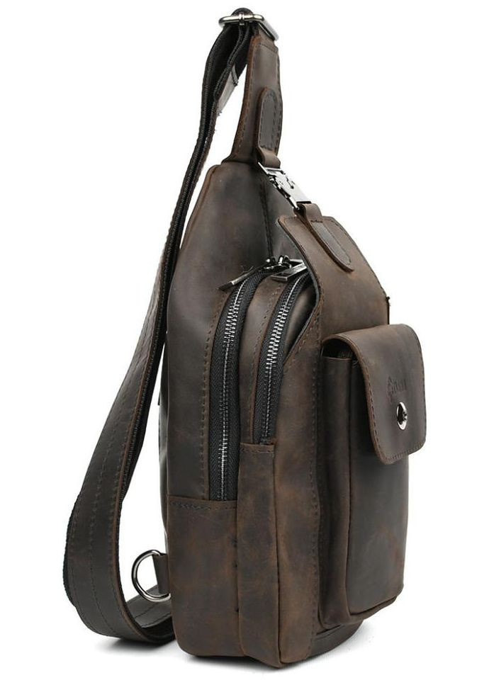 Сумка слінг через плече чоловіча шкіряна Коричневий 35676 TARWA (334285433)