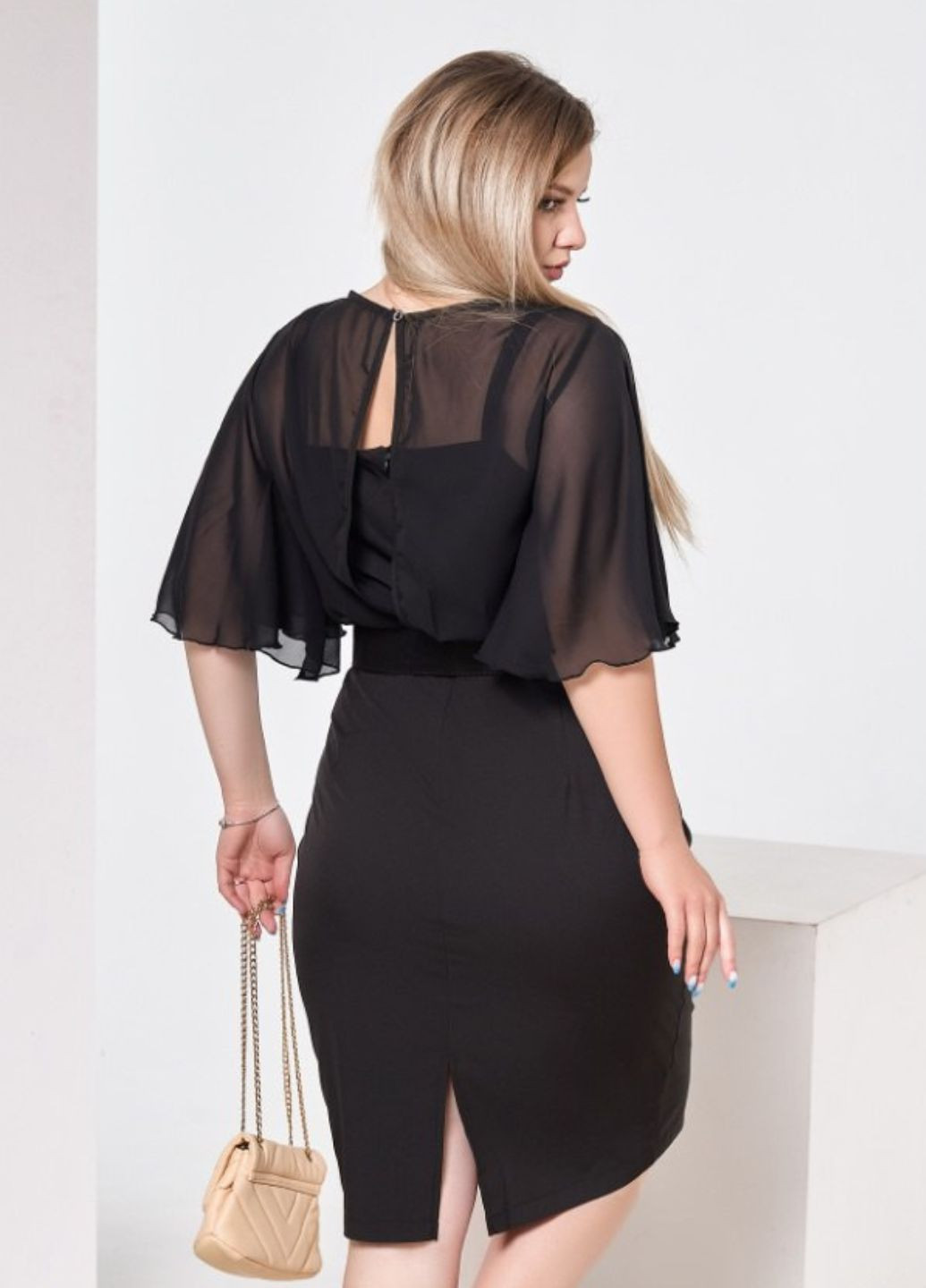 Чорна святковий стильна вечірня сукня з поясом No Brand однотонна