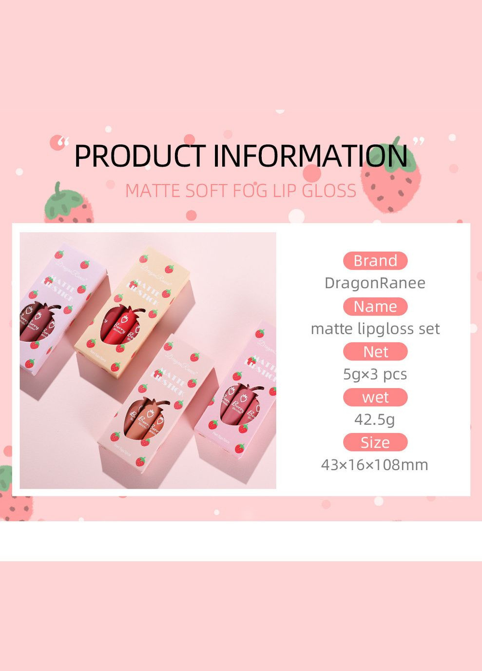 Набір водостійких рідких матових помад Matte Lipstick B 3 шт Dragon Ranee (314933558)