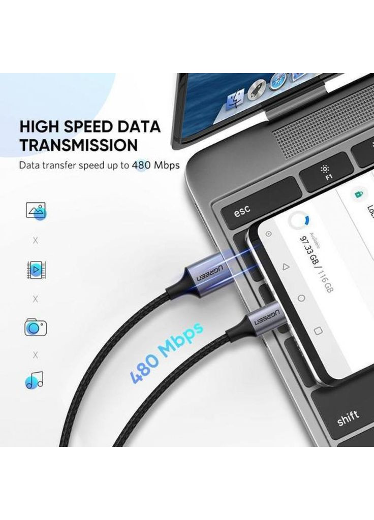 Дата кабель USB 2.0 AM to USB-C 1.0m US288 Aluminum Braid Black (m501415) Ugreen USB 2.0 AM to USB-C 1.0m US288 Aluminum Braid Blac (369017323)