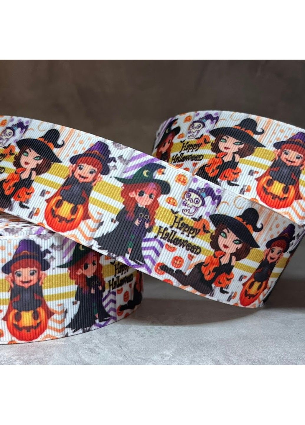 Репсовая лента, 4 см, Happy Halloween, арт 08847, 1 метр No Brand (315764926)