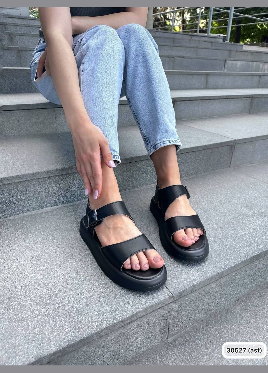 Жіночі шкіряні босоніжки натуральна шкіра чорний колір No Brand (295287992)