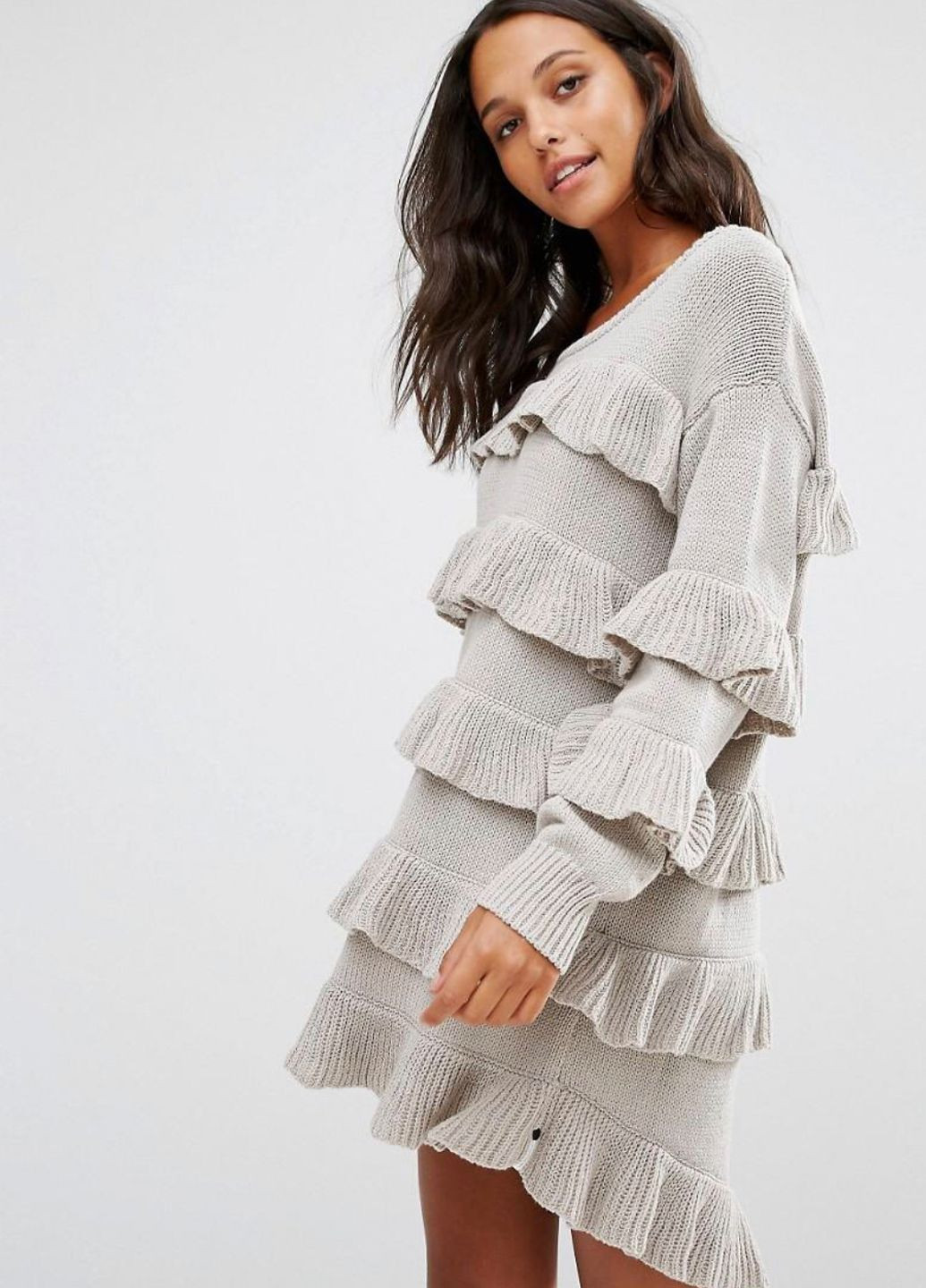 Серое повседневный, кэжуал женское платье свитер оверсайз, платье-свитер One Teaspoon однотонное