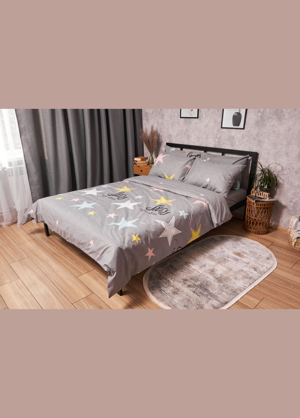 Комплект постельного белья Бязь Gold Люкс семейный 160х220х2 наволочки 2х70х70 (MS-820003042) Moon&Star Gray Stars (288043368)