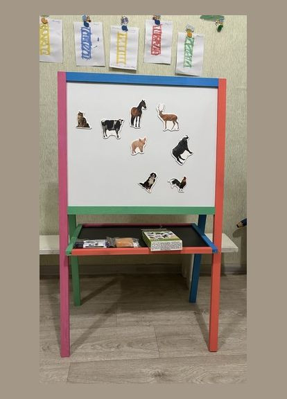 Мольберт дитячий дерев'яний двосторонній магнітний різнокольоровий, дошка для малювання магнітна 3в1. Масяня (334727142)