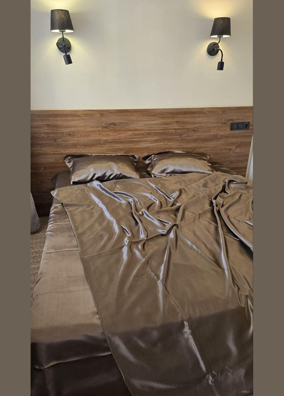 Атласний комплект постільної білизни Напівторний 145х210 наволочка 50х70 2шт з кантом Шоколадний (П4К-atlas25-10) No Brand (342097443)