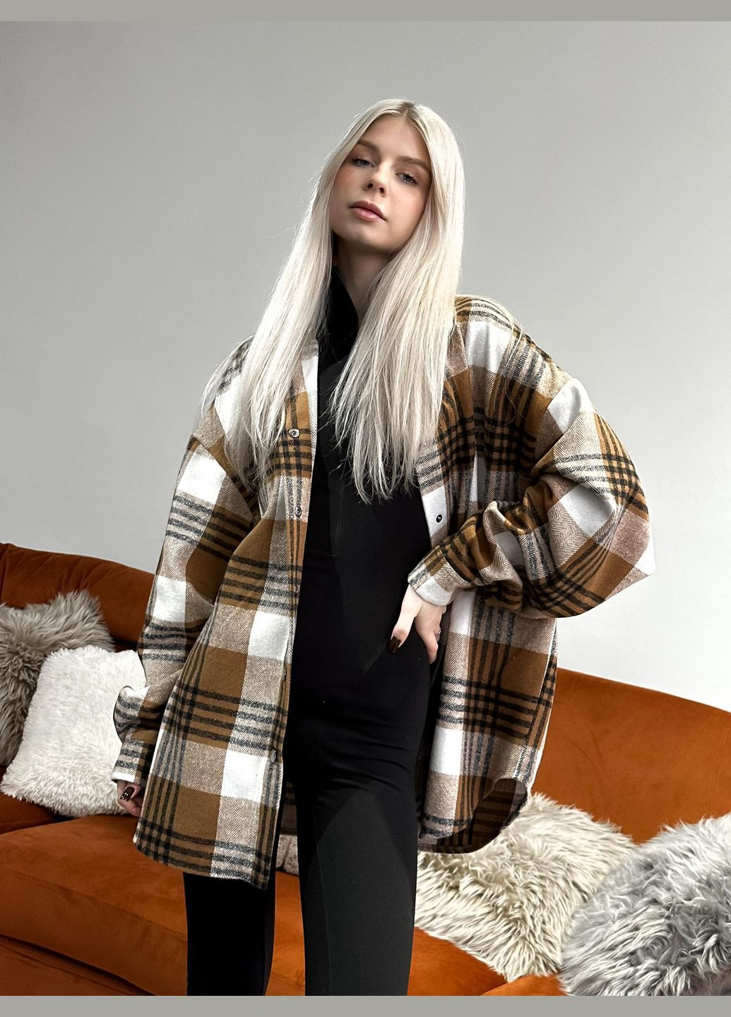 Светло-коричневая повседневный, кэжуал рубашка в клетку Vakko с длинным рукавом