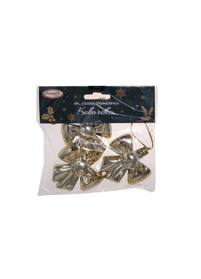 Елочное пластиковое украшение комплект 3 шт "Бант", 7 см, золотой Chomik (329407328)
