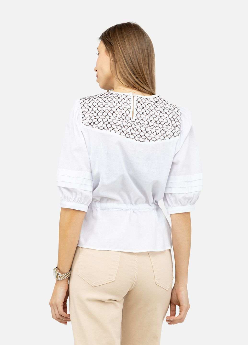 Біла жіноча вишиванка з коротким рукавом колір білий cb-00245320 Reyon льон (309004150)