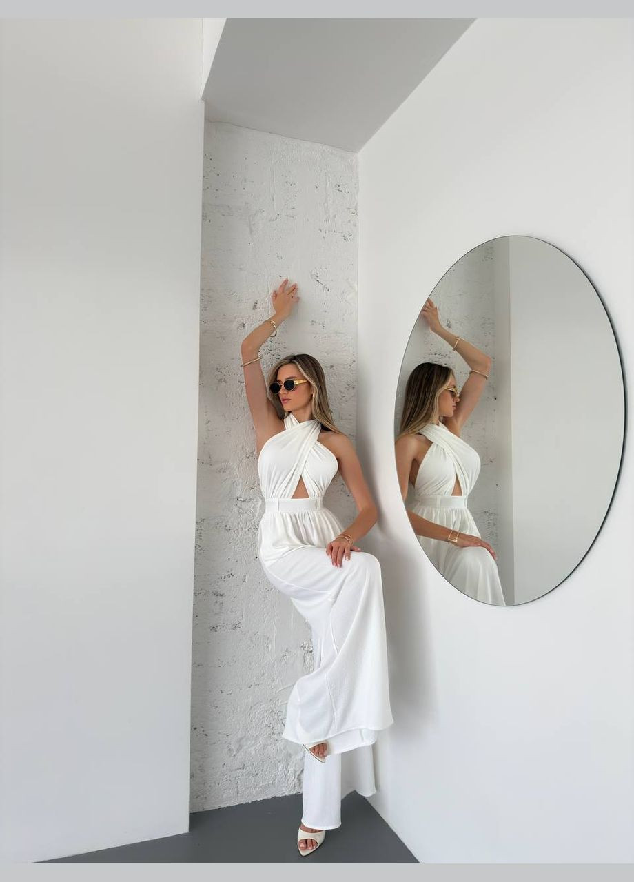 Жіночий комбінезон Asi.Store.ua комбінезон-брюки молочний коктейльний, вечірній, пляжний, кежуал креп