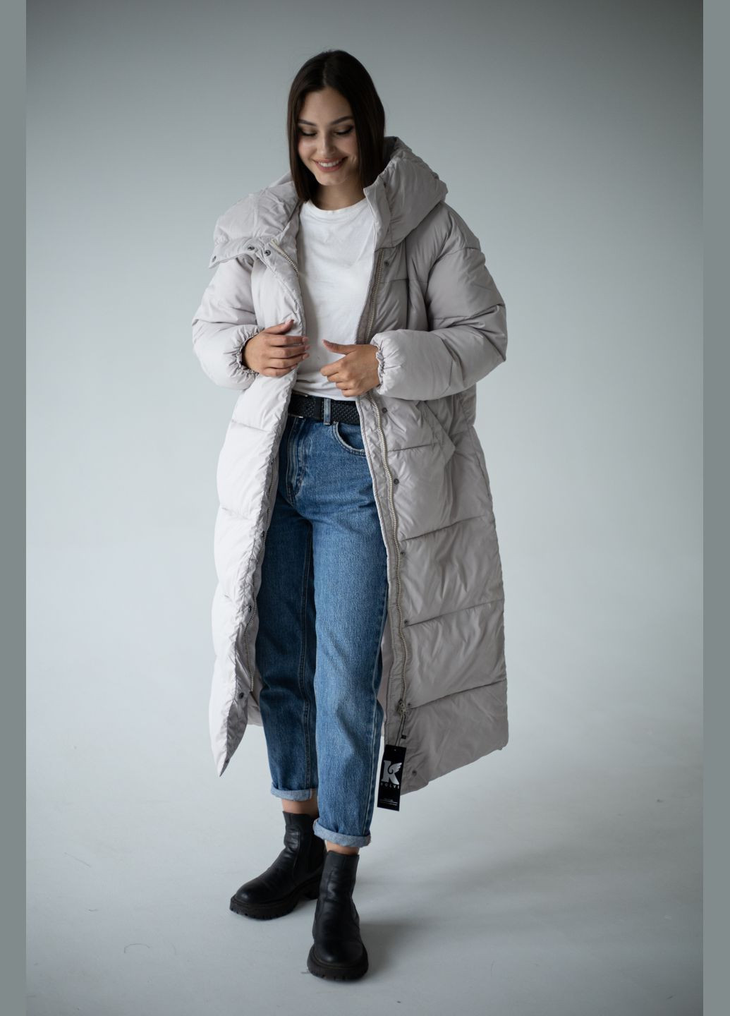 Бежева зимня пуховик довгий зимовий жіночий SK