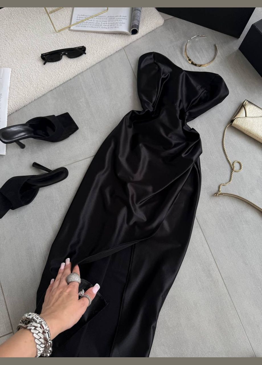 Чорна відвертий, святковий, коктейльна, вечірня вечірня сукня максі з розрізом Україна