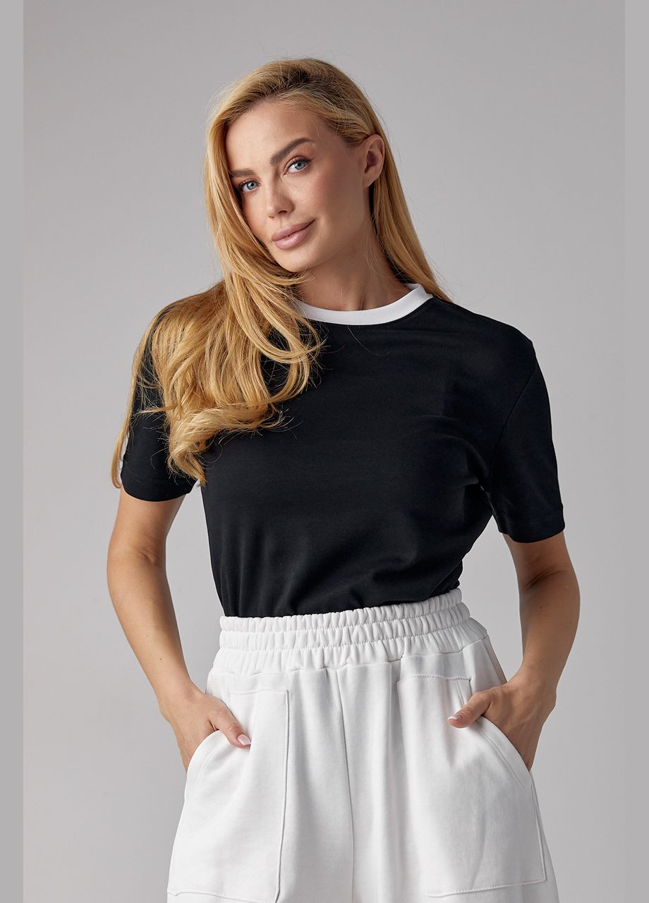 Трикотажна жіноча футболка з контрастною окантовкою Lurex - (294607077)