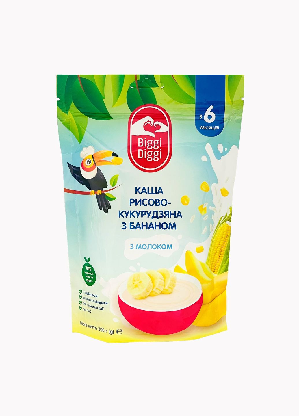 BiggiDiggi Каша молочна рисовокукурудзяна з бананом для дітей з 6 місяців 200г Biggi Diggi - (282841557)