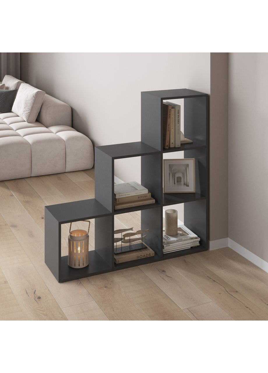 Стелаж M-39 Антрацит, книжкова полиця з 6 комірками, етажерка для дому, іграшок та декору, ЛДСП, 108×29×108 см VAYS (373315096)