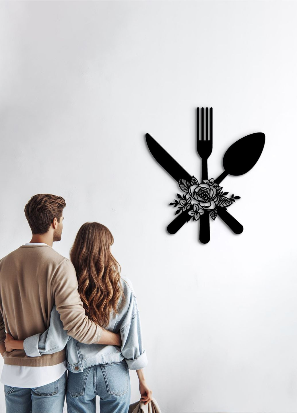 Дерев'яна картина на кухню, декоративне панно з дерева "Столові прибори", оригінальний подарунок 40х45 см Woodyard (291882653)