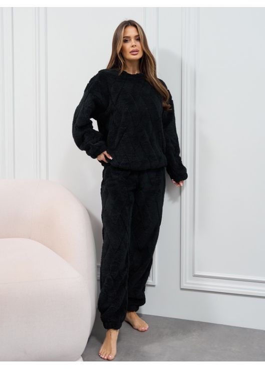 Чорна зимня махрова піжама кофта + брюки No Brand