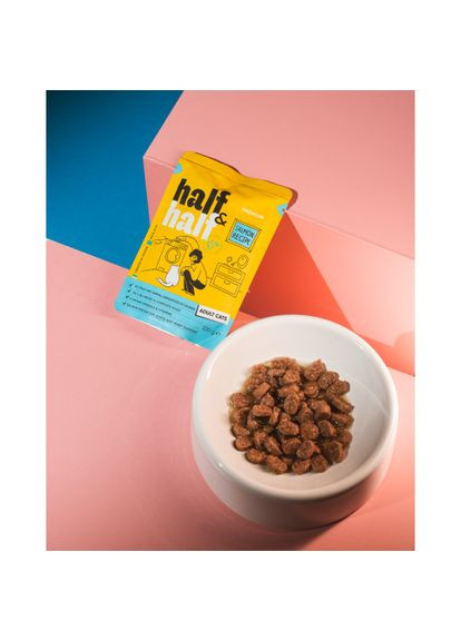 Корм вологий для дорослих котів, шматочки з лососем у желе у формі пауча, 100 г Half&Half (364788008)