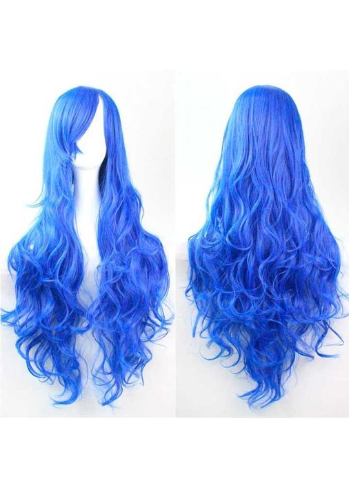 Парик волнистый аниме длиной 80 см косплей "Голубой". Женский парик голубого цвета длинный China (360604071)