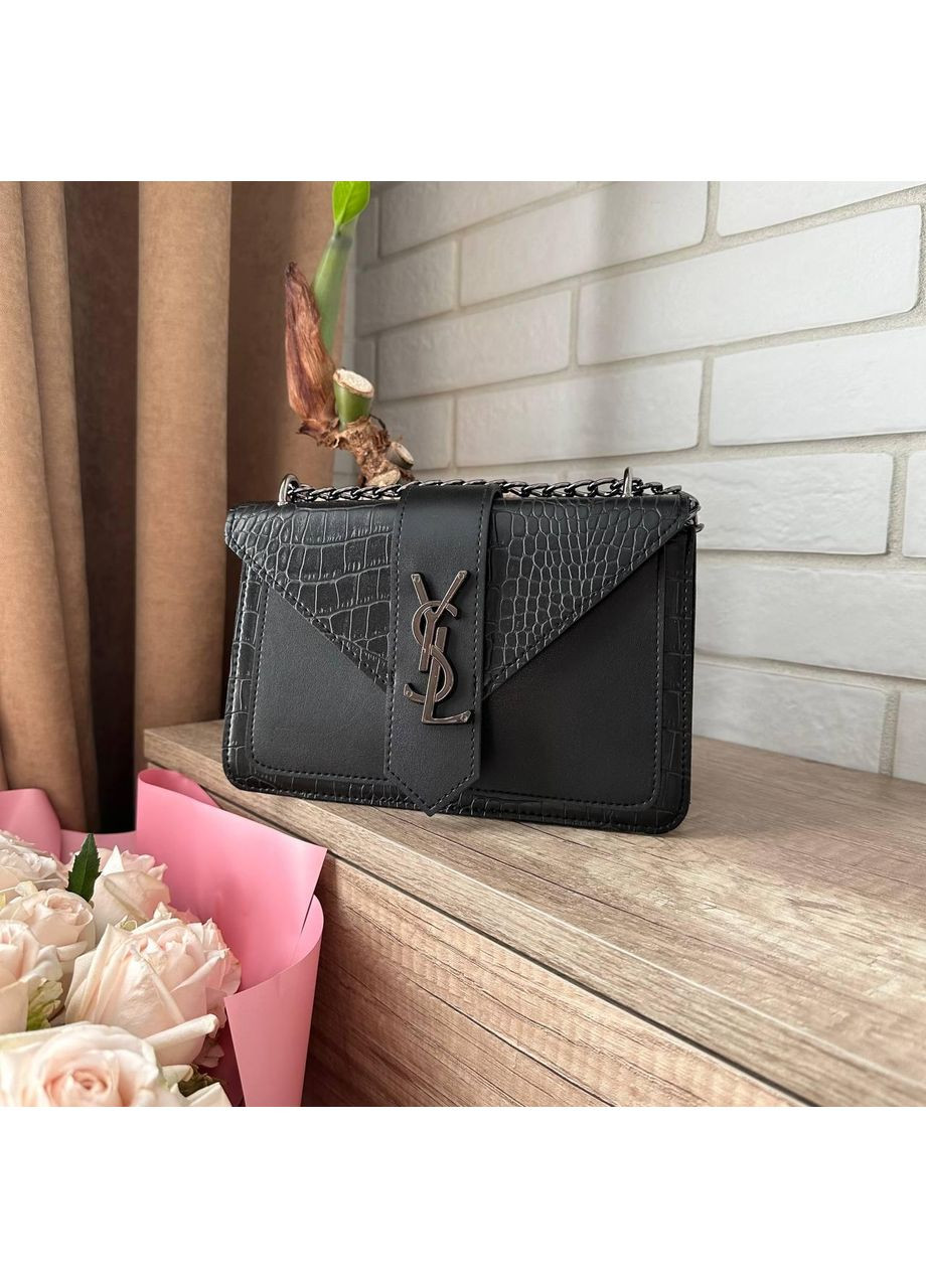 Маленькая женская сумочка клатч из экокожи черная змеиная на цепочке ProDobro (363260160)