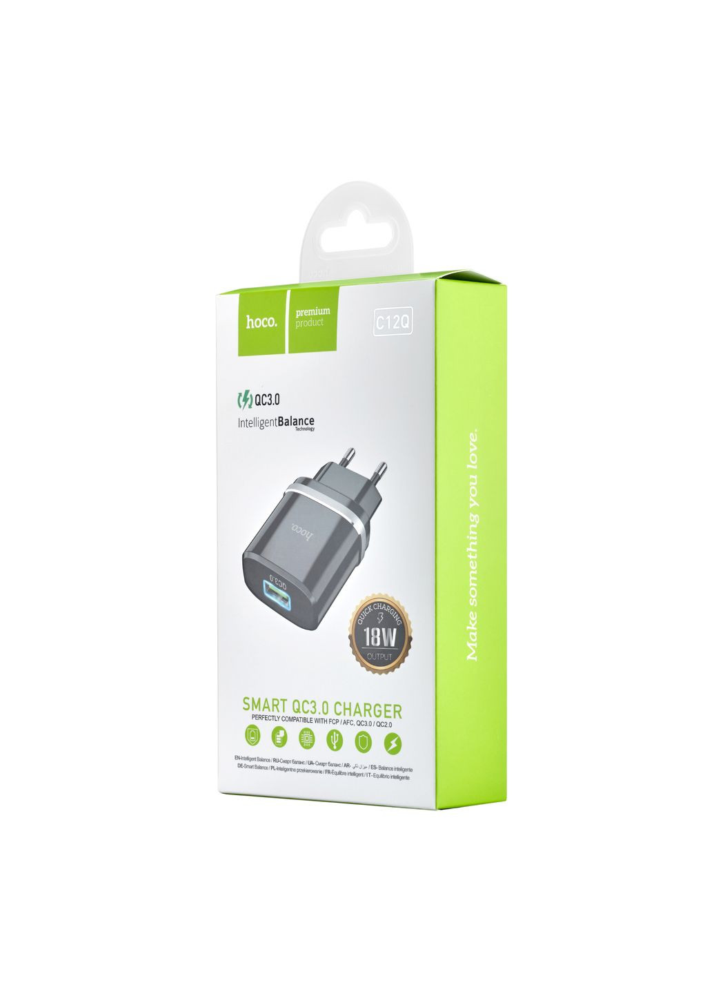 МЗП C12Q Smart QC3.0 charger ( EU ) Black Hoco (297453366)